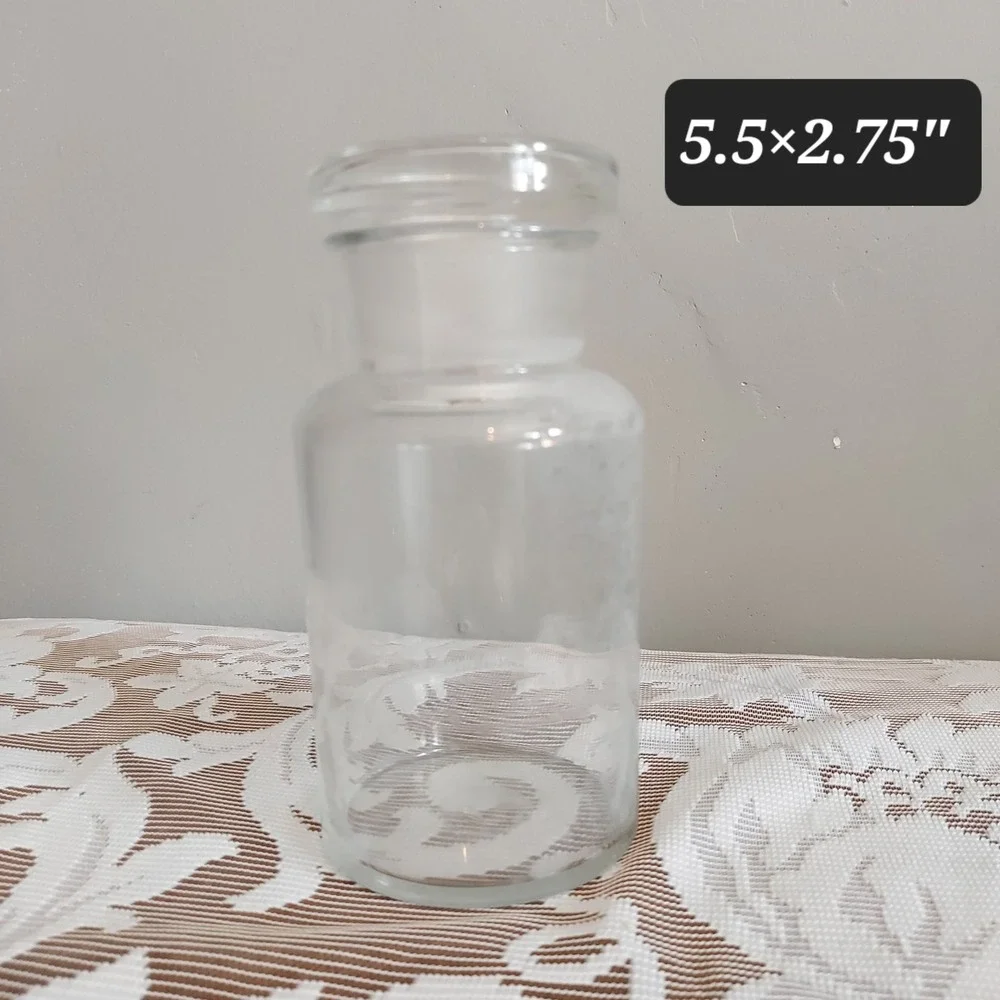 Vintage Clear Glass Apothecary Jar with Ground Glass Stopper 5.5x2.75 Lab Bottle